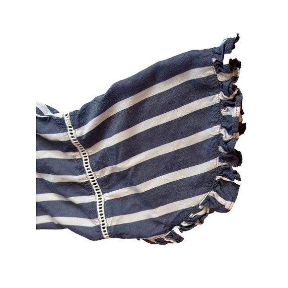 Fever Women Blue White Striped BoHo 3/4 Ruffle Sleeves Shirt Top Blouse Sz Large - Picture 11 of 15